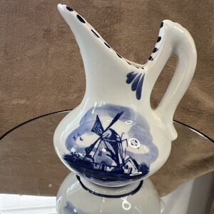 Vintage Delft Blue Handpainted Holland Mini Pitcher 4.25" Marked De Delftse Pauw